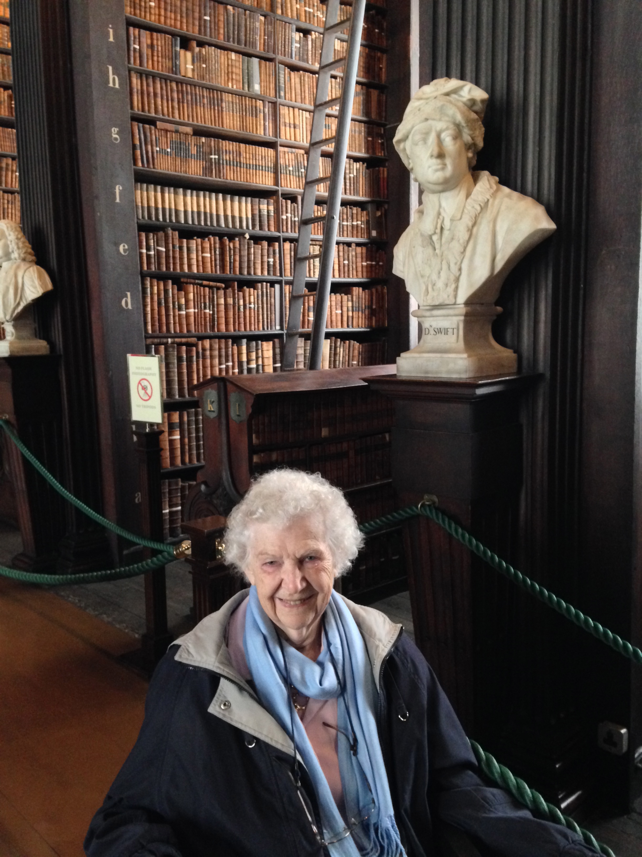 Roberta in the library at Trinity College. (Just being in a room like this makes you smarter!) Photo by Sara Burrus.